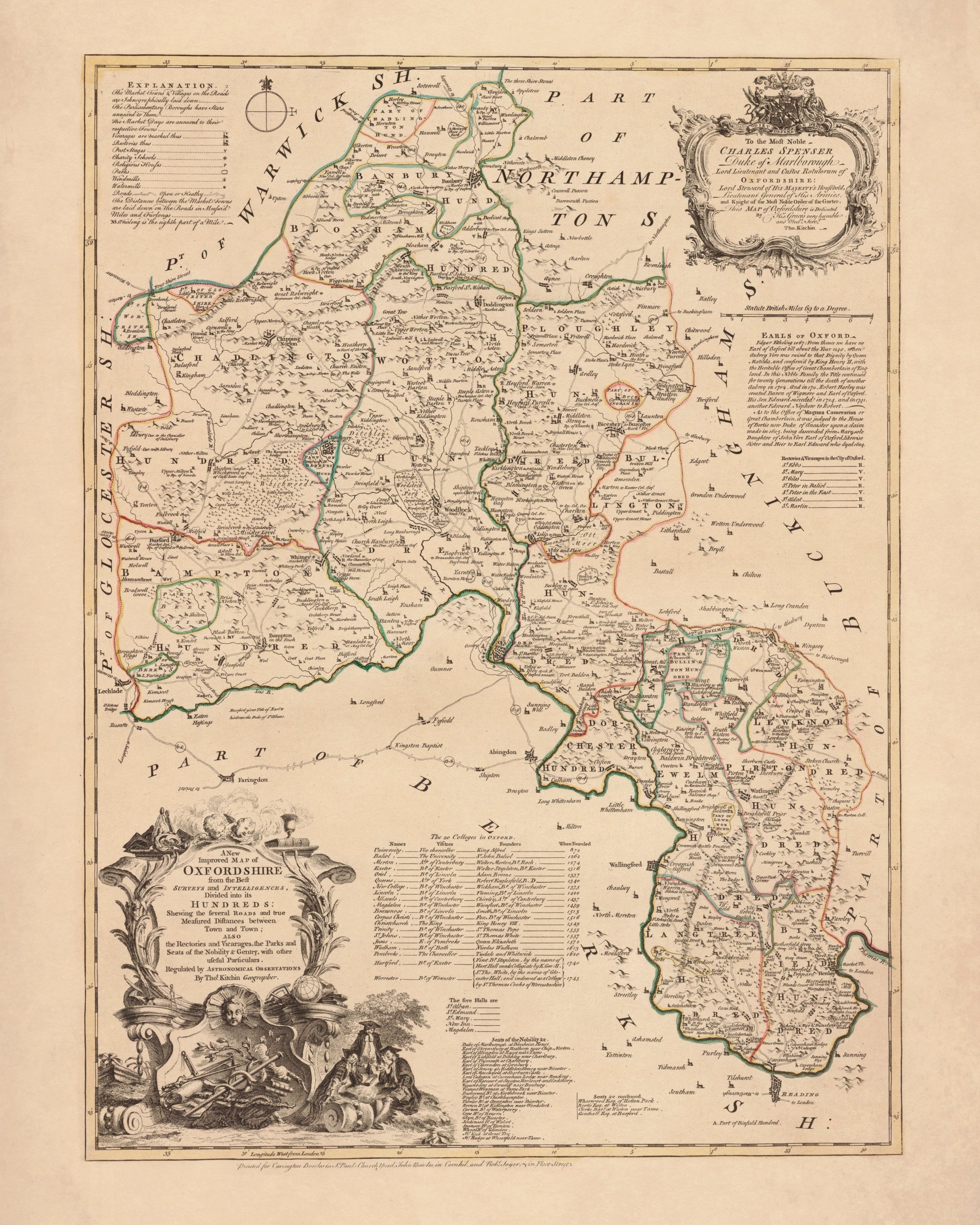 Oxfordshire Map dated 1750 – antique art print from Ninska Designs