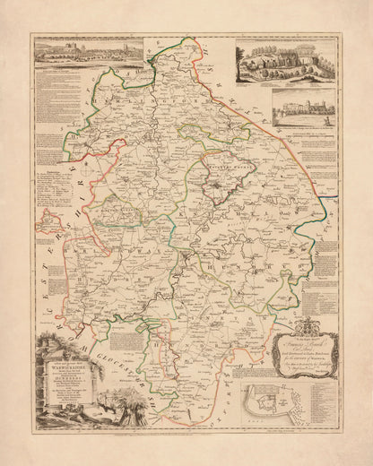 Warwickshire Map dated 1765 – antique art print from Ninska Designs