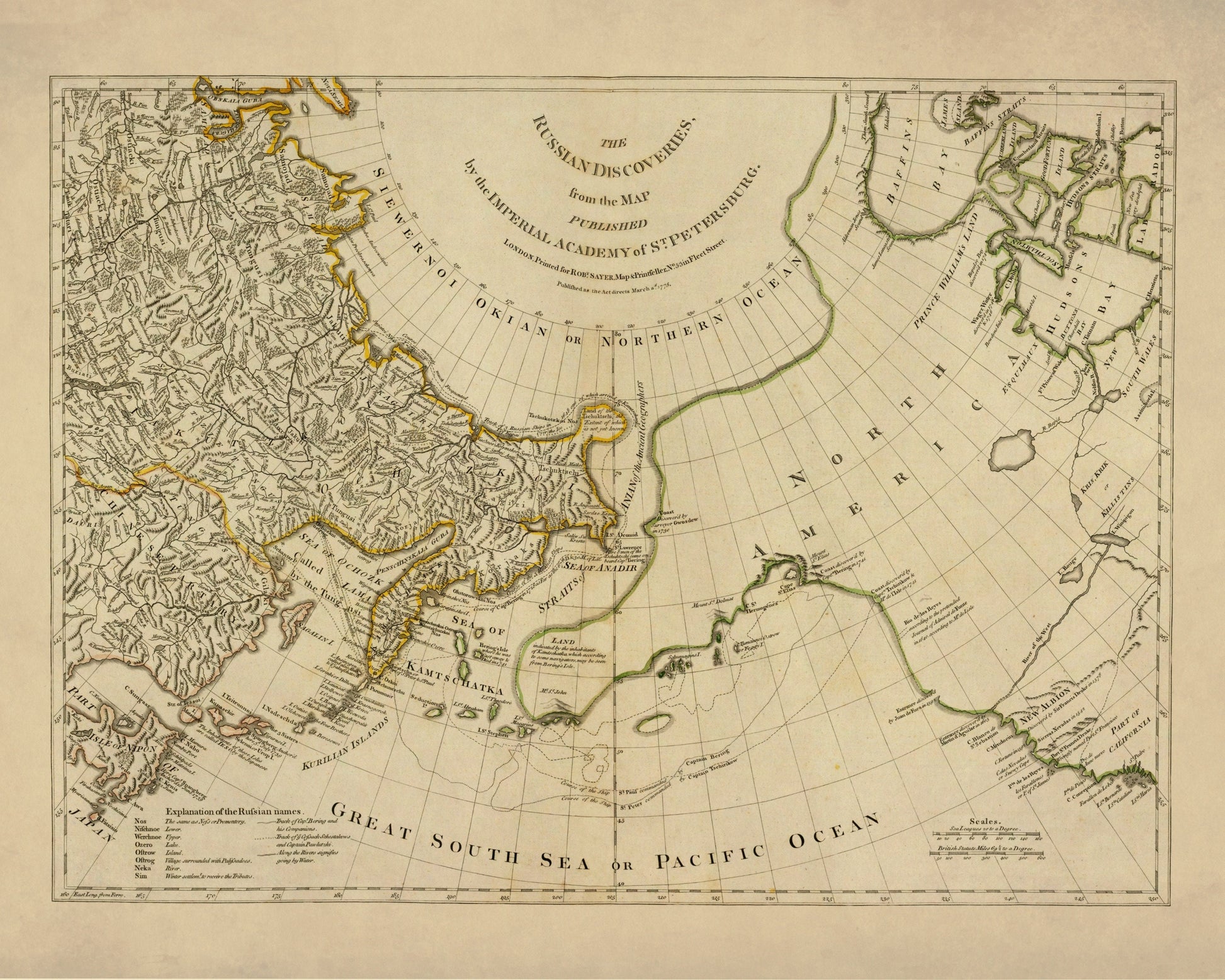 Russian Discoveries in Asia and America Map dated 1776