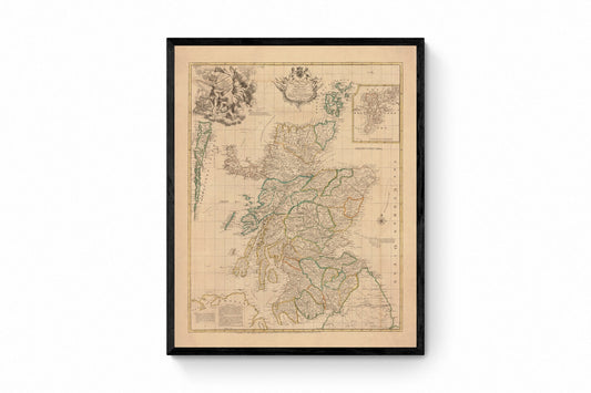 Scotland Map (North Britain) dated 1745 - Antique Reproduction - Emanuel Bowen - Detailed Map - Available Framed
