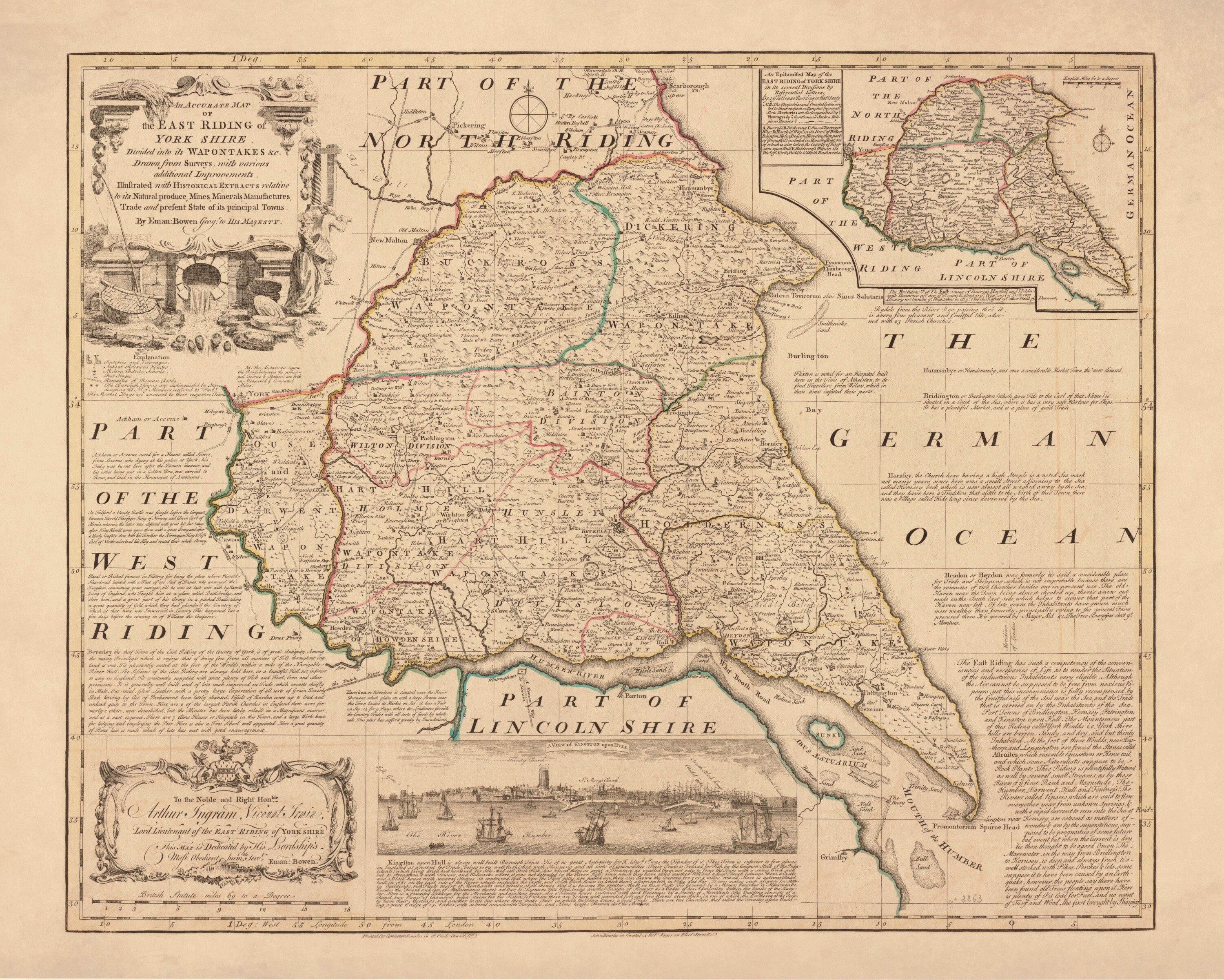 Yorkshire (East Riding) Map dated 1755 | Ninska Designs