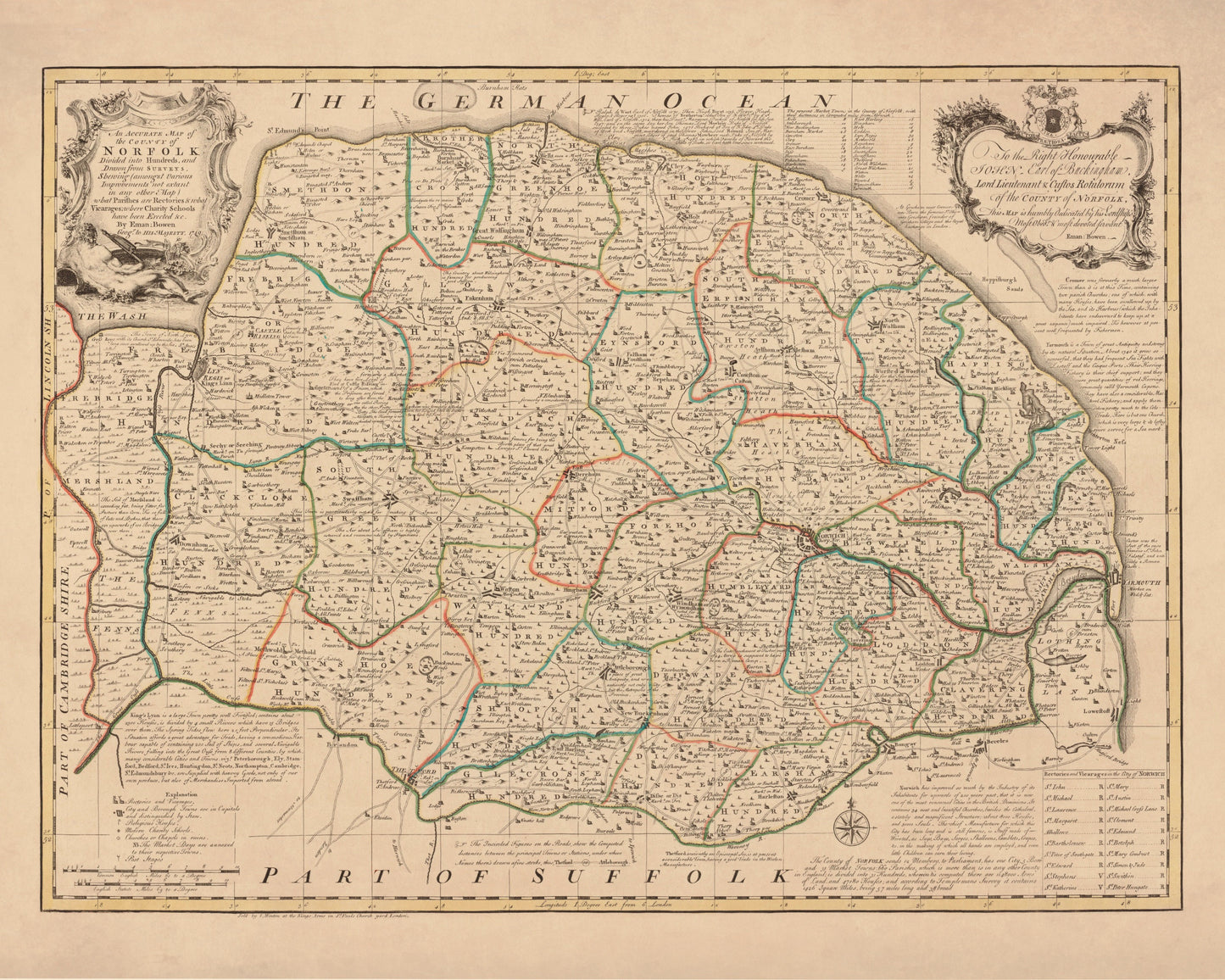 Norfolk Map dated 1749 – antique art print from Ninska Designs