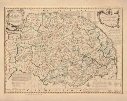 Norfolk Map dated 1749 – antique art print from Ninska Designs