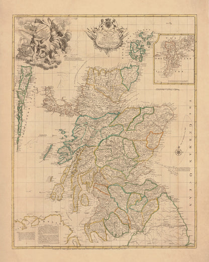 Scotland Map (North Britain) dated 1745 – antique art print from Ninska Designs